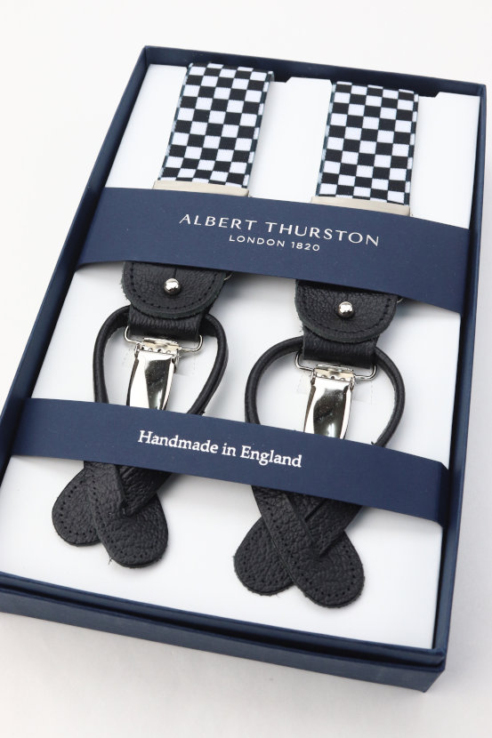 市場 送料無料 結婚式 英国 ブレイシス 製 2way 白 Albert ボタン式 メンズ クリップ式 アルバート サスペンダー サーストン Thurston 男性 市松模様 黒