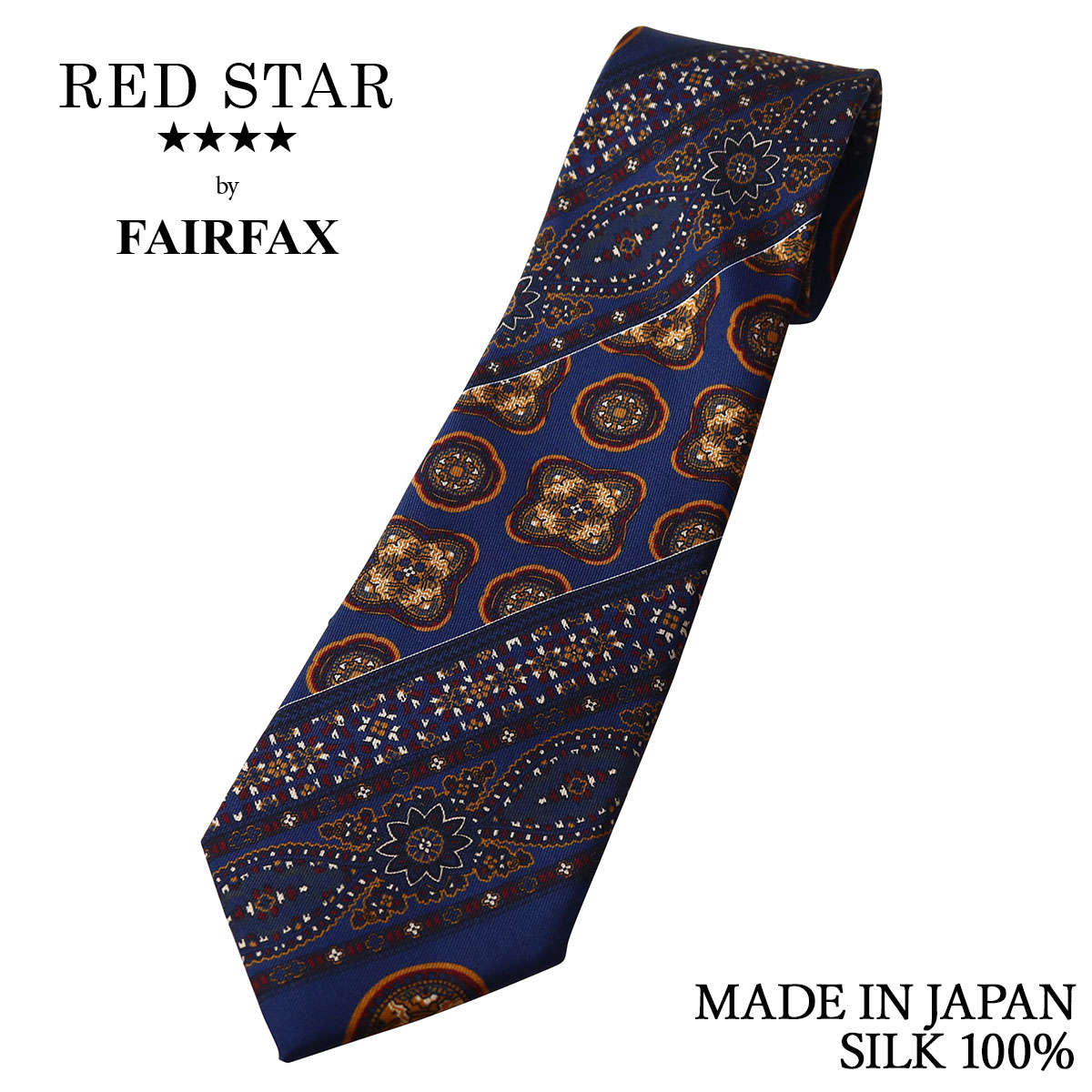 フェアファクス FAIRFAX ネクタイ ストライプ&ペイズリー プリントタイ ダルブルー イタリア生地 シルク100% 日本製 ハンドメイド メンズ