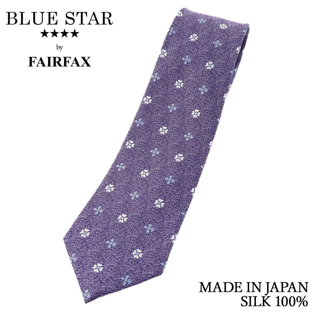 フェアファクス FAIRFAX ネクタイ 花柄小紋 ラベンダー 梨地織り シルク100% 日本製 ハンドメイド メンズ 父の日
