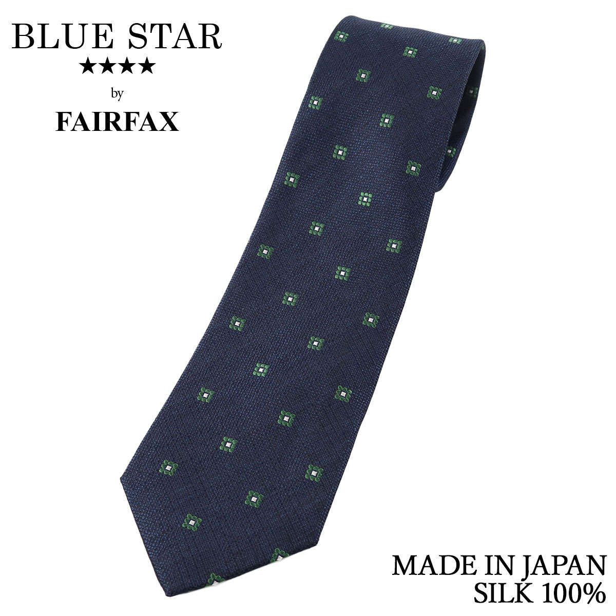 フェアファクス FAIRFAX ネクタイ 小紋柄 ダルブルー メランジ調 シルク100% 日本製 ハンドメイド メンズ 父の日