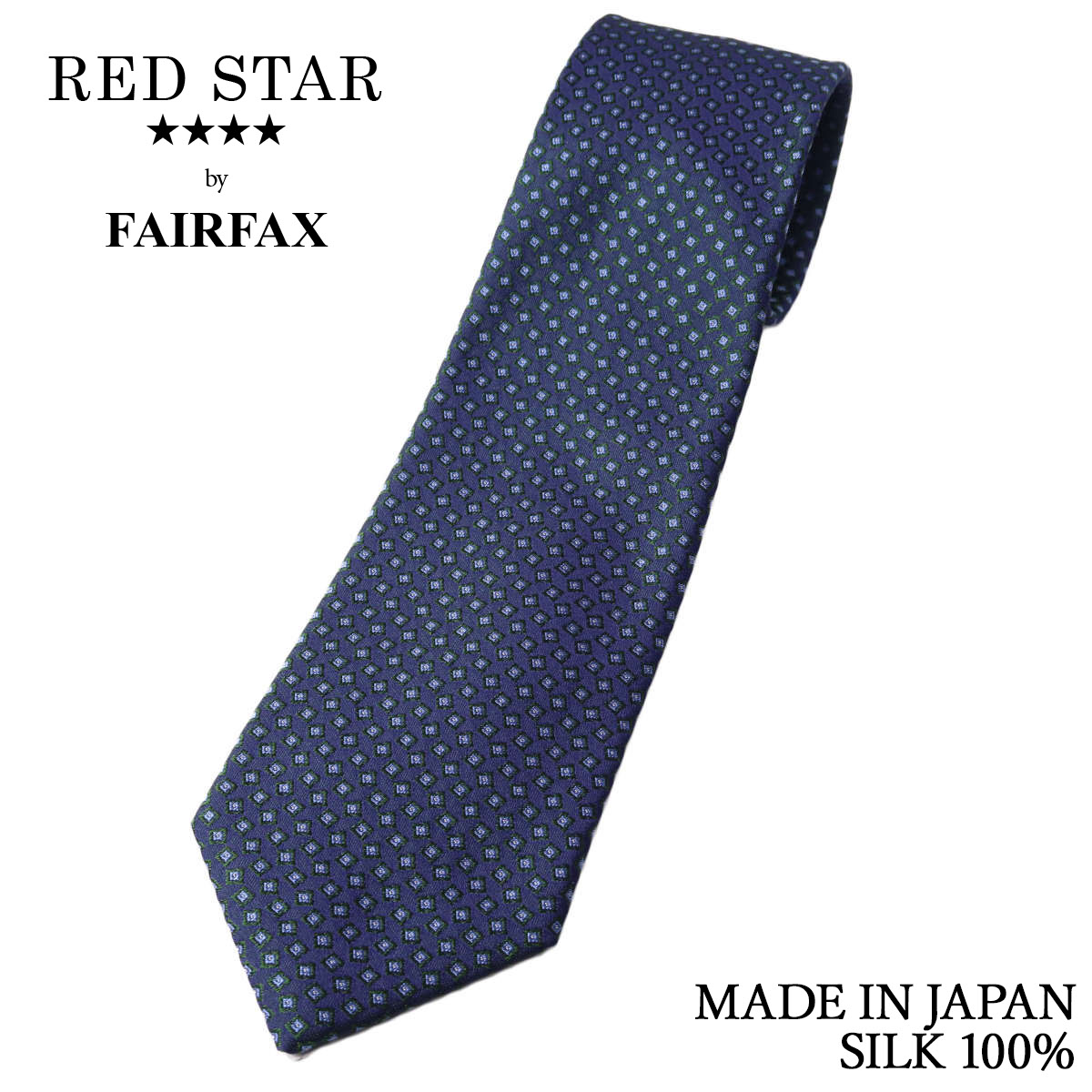 フェアファクス FAIRFAX ネクタイ マイクロ小紋柄 ネイビー イタリア生地 シルク100% 日本製 ハンドメイド メンズ
