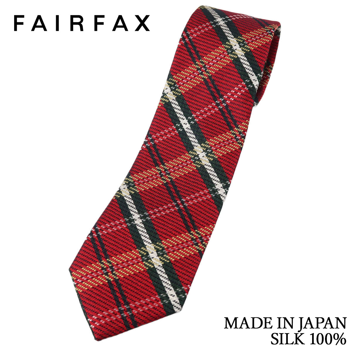 フェアファクス FAIRFAX ネクタイ タータンチェック レッド×グリーン×イエロー シルク100% 日本製 ハンドメイド メンズ