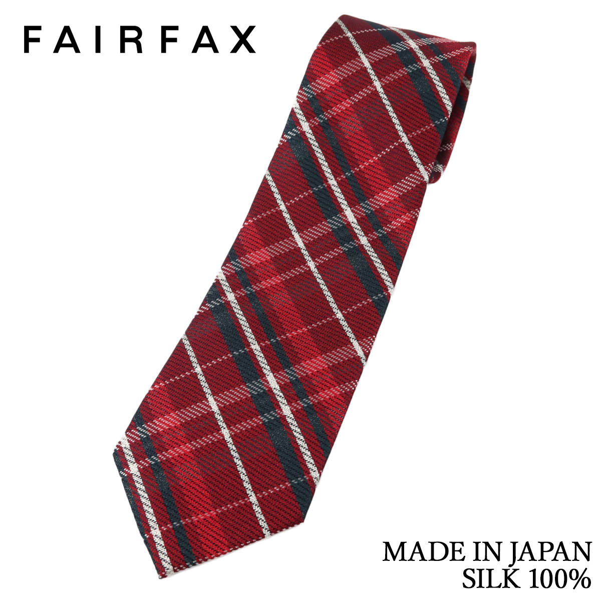 フェアファクス FAIRFAX ネクタイ タータンチェック ワインレッド×グリーン シルク100% 日本製 ハンドメイド メンズ