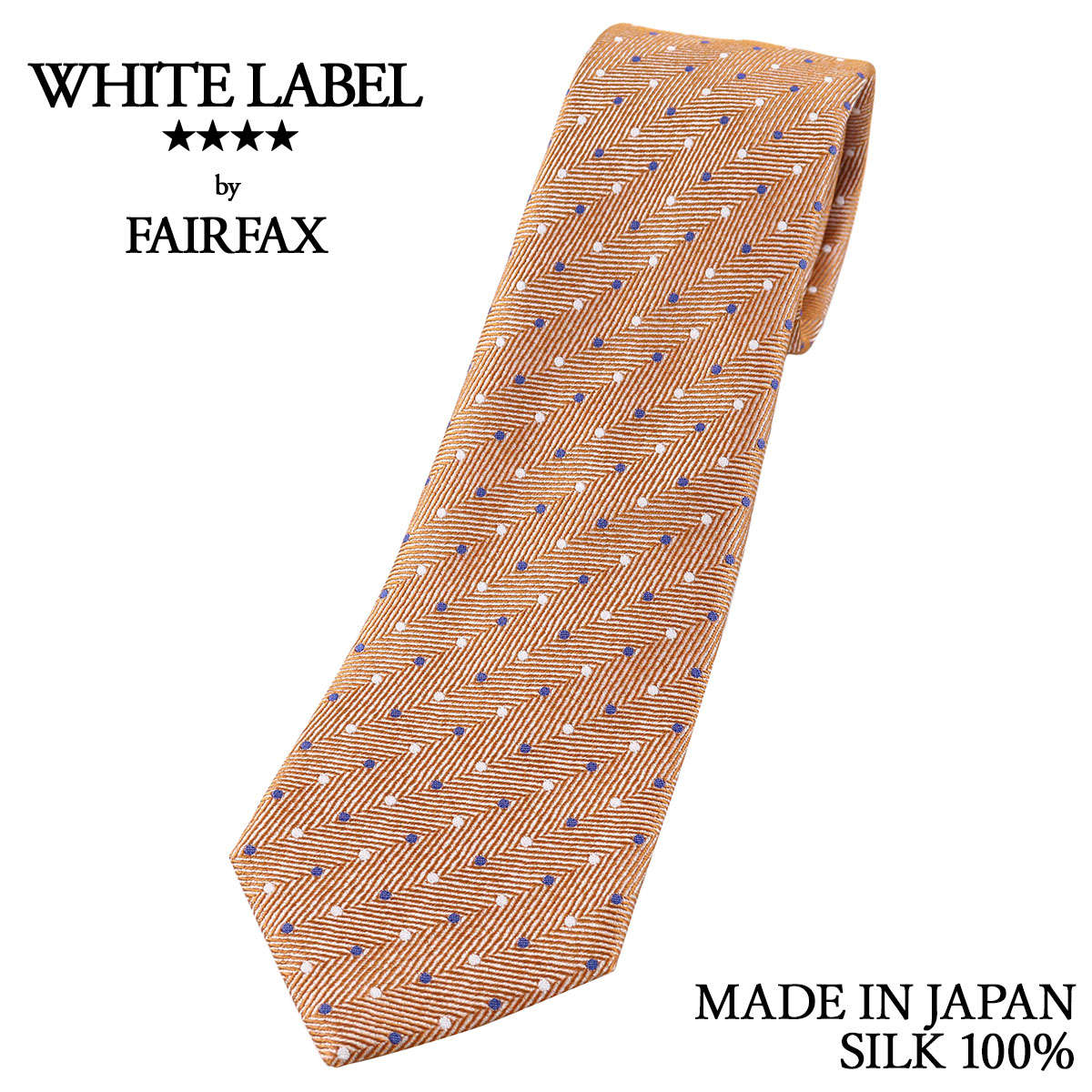 フェアファクス FAIRFAX ネクタイ 2色ドット ヘリンボーン織 シルク100% 日本製 ハンドメイド オレンジ メンズ｜ドレスシャツSHOPウィンザーノット