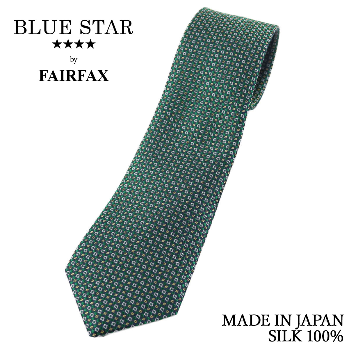 フェアファクス FAIRFAX ネクタイ マイクロ小紋柄 グリーン×イエロー シルク100% 日本製 ハンドメイド メンズ 父の日