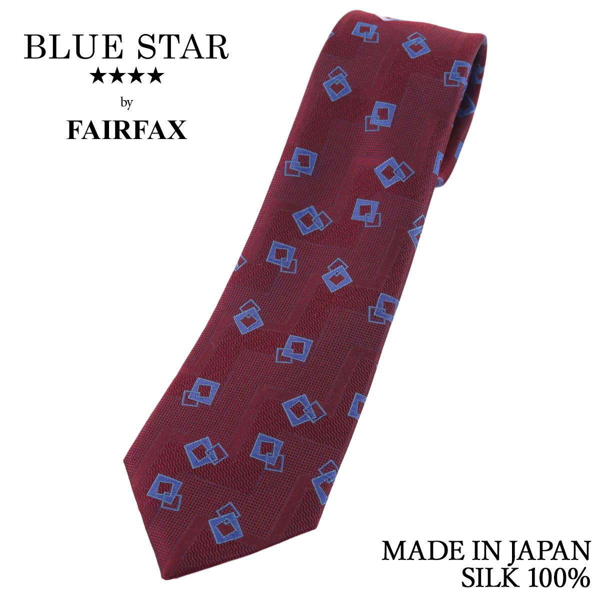 フェアファクス FAIRFAX ネクタイ 小紋柄 ジオメトリック織柄 ワインレッド 織柄 シルク100% 日本製 ハンドメイド メンズ 父の日