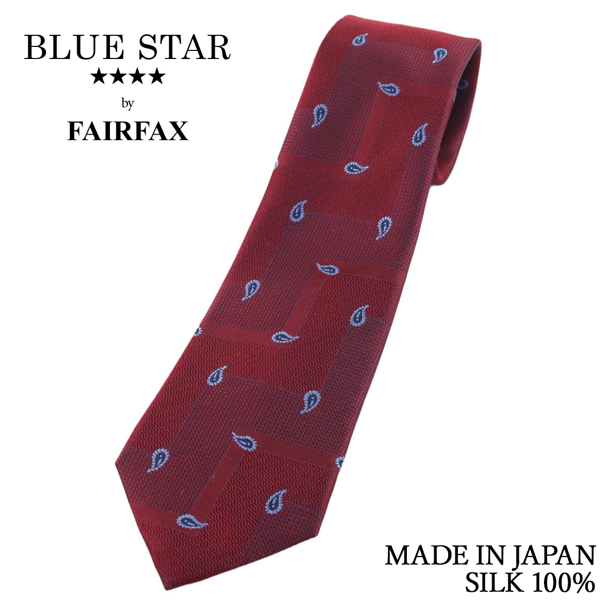 フェアファクス FAIRFAX ネクタイ ペイズリー ジオメトリック織柄 ワインレッド 織柄 シルク100% 日本製 ハンドメイド メンズ|ドレスシャツSHOPウィンザーノット