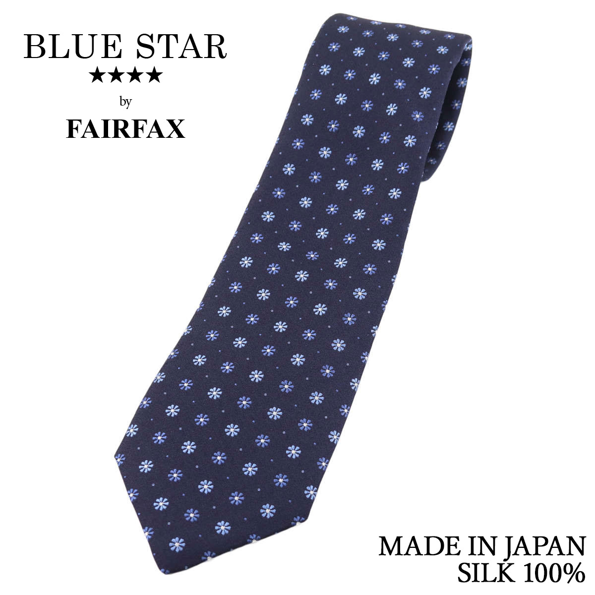 フェアファクス FAIRFAX ネクタイ 花柄小紋 ネイビー 梨地織り シルク100% 日本製 ハンドメイド メンズ 父の日