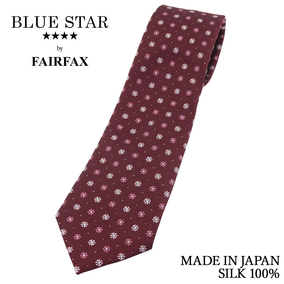 フェアファクス FAIRFAX ネクタイ 花柄小紋 ワインレッド 梨地織り シルク100% 日本製 ハンドメイド メンズ|ドレスシャツSHOPウィンザーノット