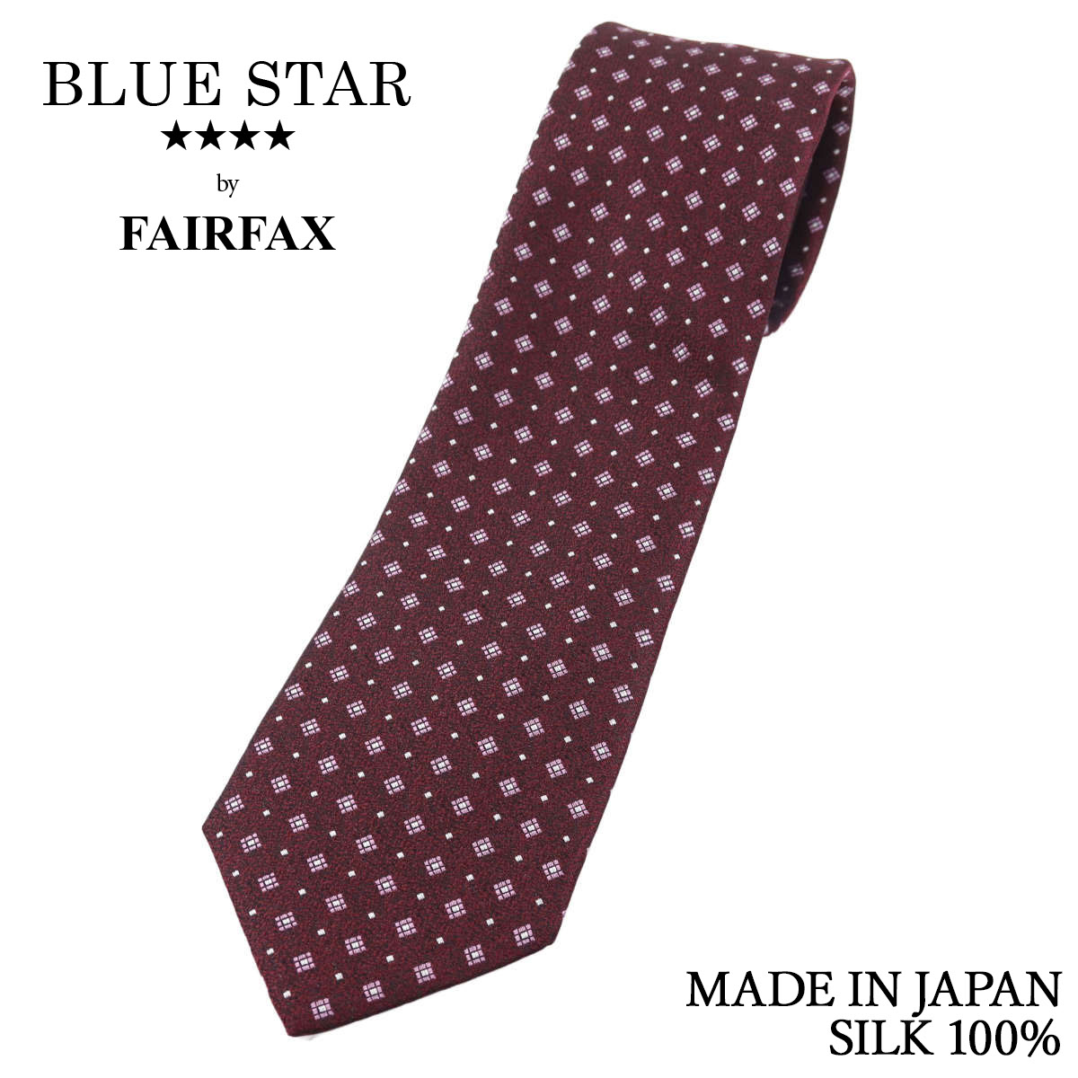 フェアファクス FAIRFAX ネクタイ 小紋柄 ワインレッド 梨地織り シルク100% 日本製 ハンドメイド メンズ 父の日