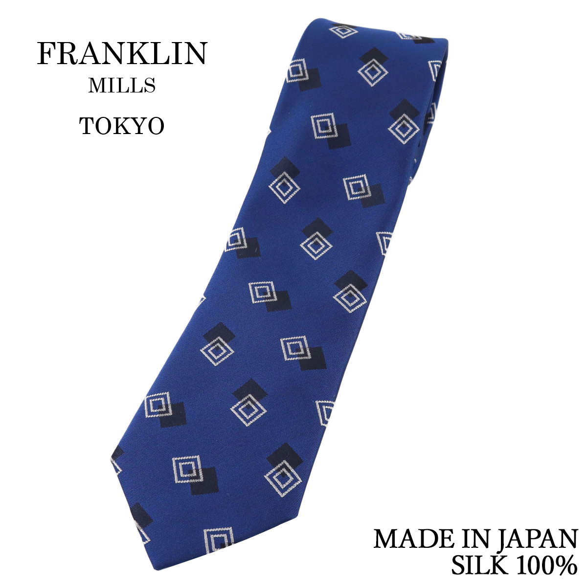 フランクリンミルズ ネクタイ レトロ小紋 インクブルー シルク100% 日本製 ハンドメイド メンズ 父の日