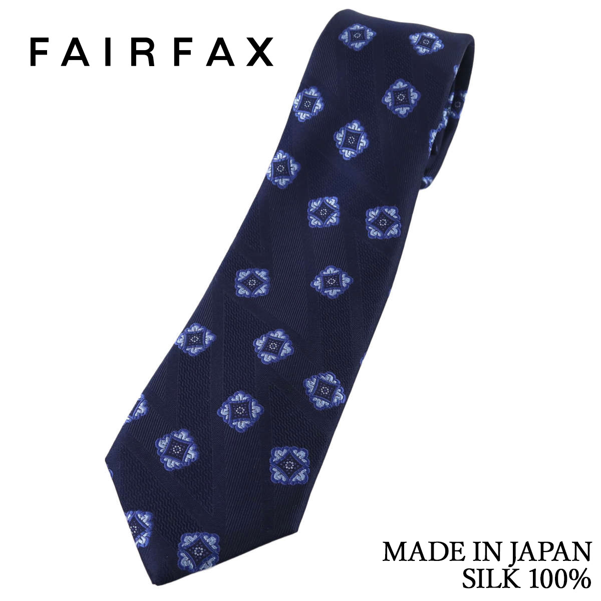 フェアファクス FAIRFAX ネクタイ 小紋 ミッドナイトブルー 京都丹後生地 シルク100% 日本製 ハンドメイド メンズ