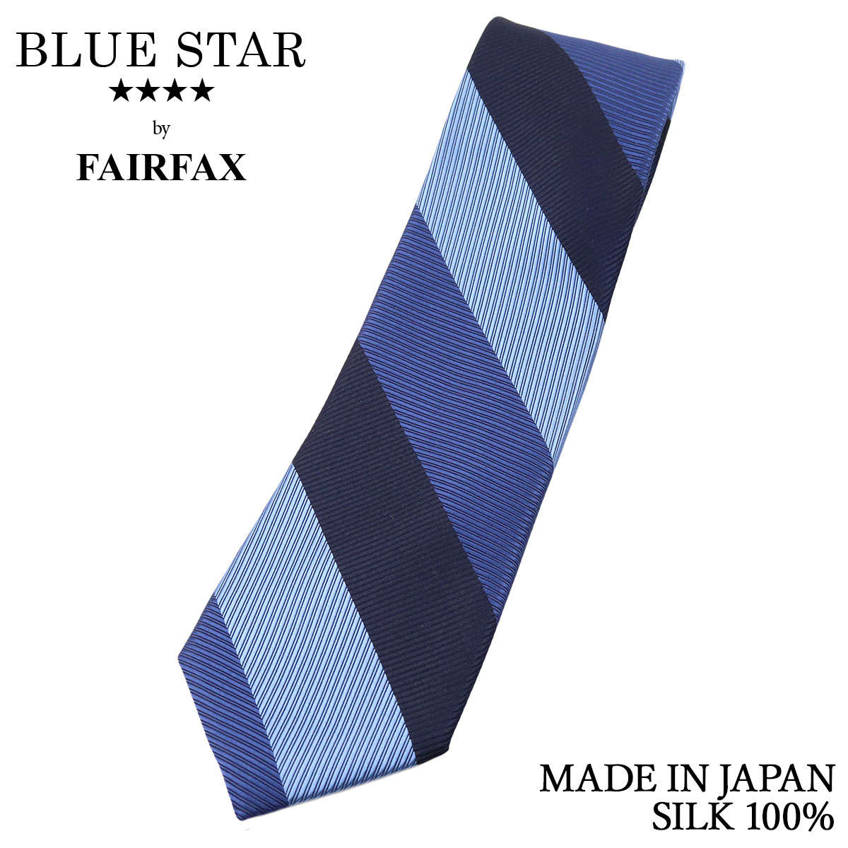 フェアファクス FAIRFAX ネクタイ ブロックストライプ ダルブルー×スカイブルー×ネイビー シルク100% 日本製 ハンドメイド メンズ 父の日
