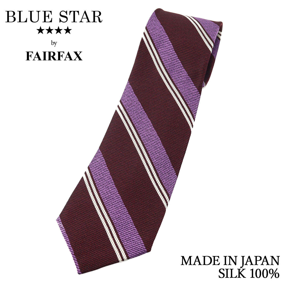 フェアファクス FAIRFAX ネクタイ ストライプ ワインレッド&times;ラベンダー シルク100% 日本製 ハンドメイド メンズ｜ドレスシャツSHOPウィンザーノット