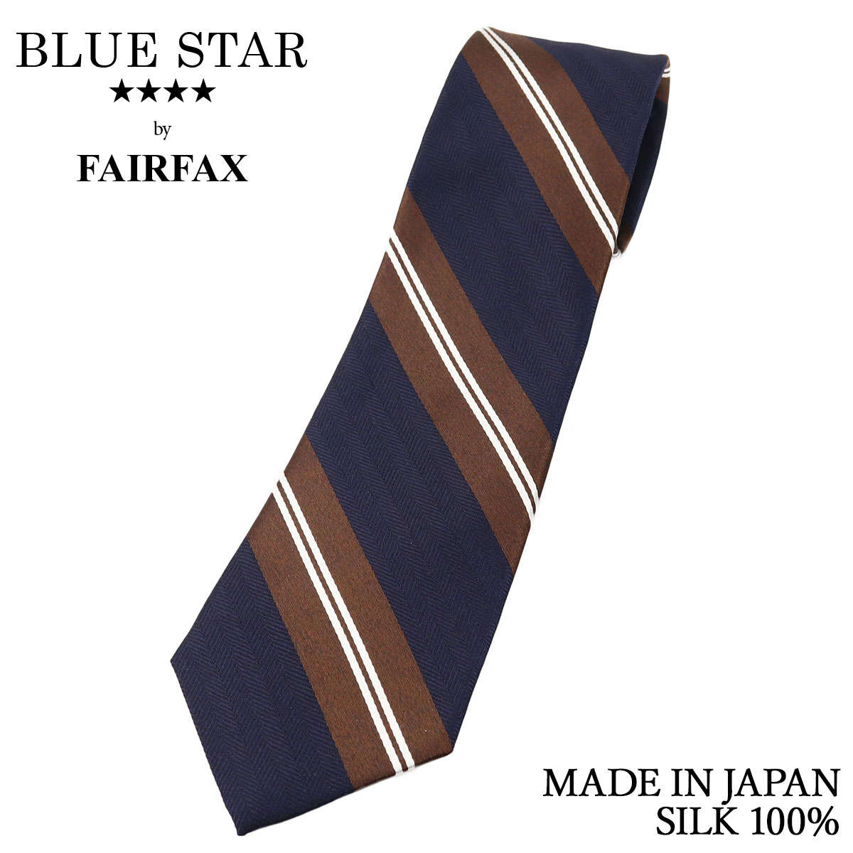 フェアファクス FAIRFAX ネクタイ レールストライプ ネイビー ヘリンボーン&サテン織 シルク100% 日本製 ハンドメイド メンズ 父の日