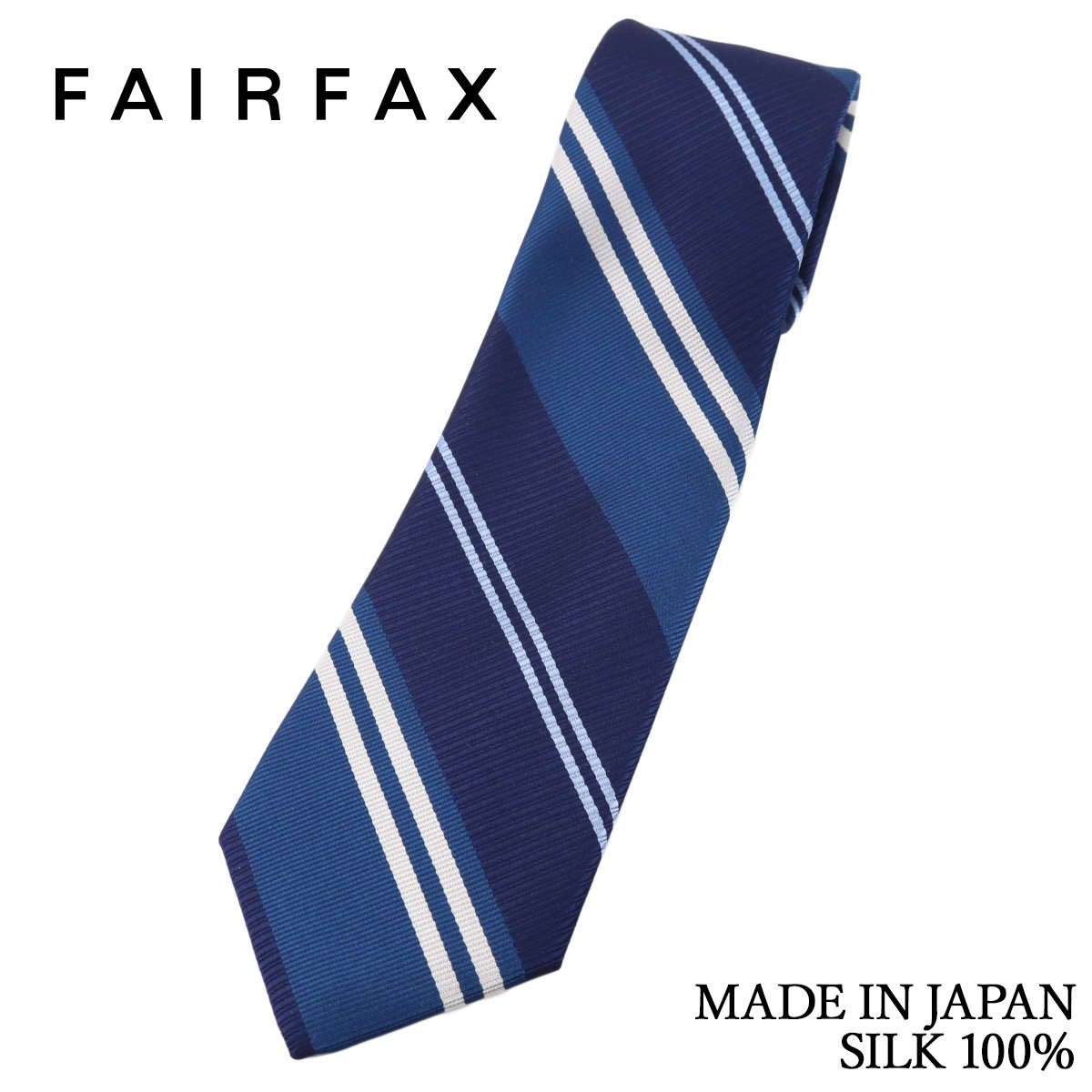 フェアファクス FAIRFAX ネクタイ ストライプ ネイビー×ダルブルー 京都丹後生地 シルク100% 日本製 ハンドメイド メンズ