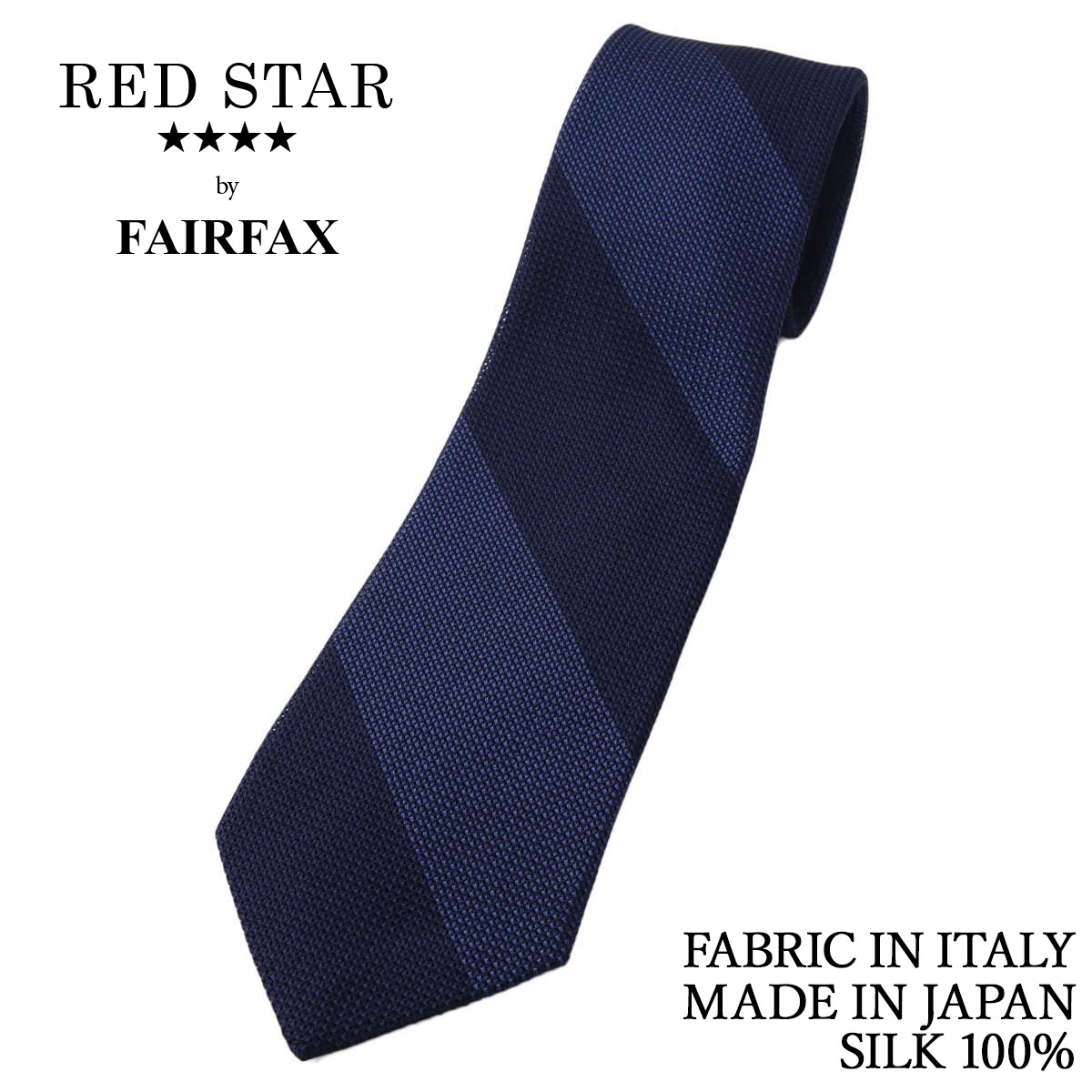 フェアファクス FAIRFAX ネクタイ フレスコ織 ブロックストライプ ネイビー×インクブルー イタリー生地 シルク100% 日本製 ハンドメイド メンズ