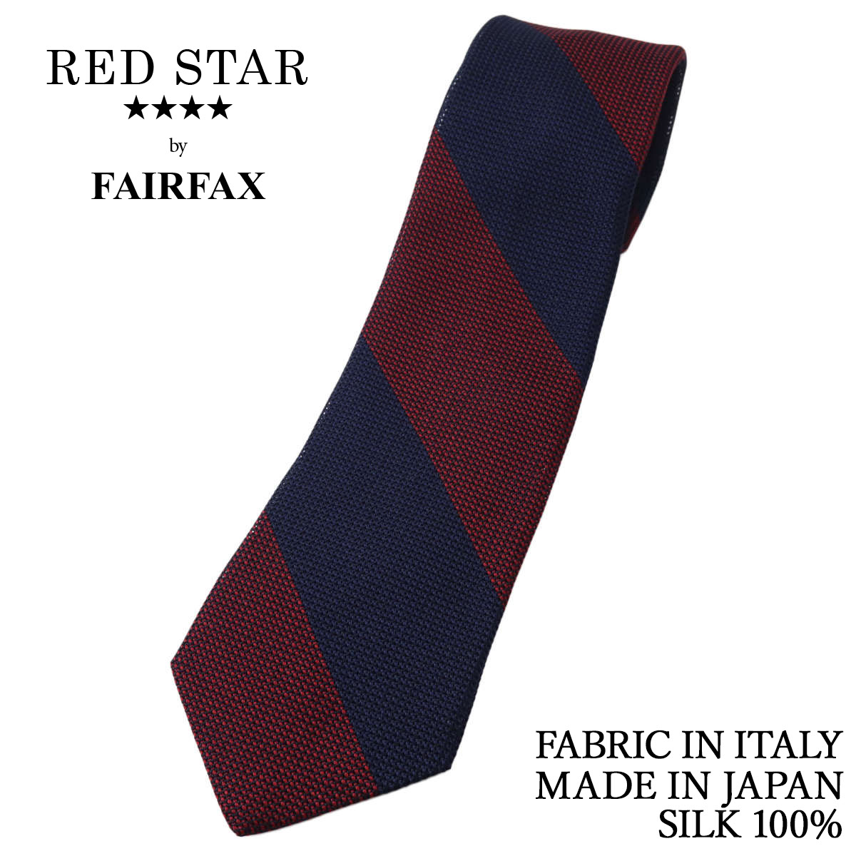 フェアファクス FAIRFAX ネクタイ フレスコ織 ブロックストライプ ネイビー×クリムソンレッド イタリー生地 シルク100% 日本製 ハンドメイド メンズ 12,045円