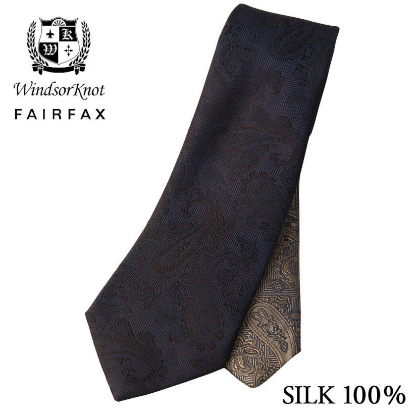 ネクタイ ビジネス ブランド ウィンザーノット WindsorKnot フェアファクス FAIRFAX ネクタイ ペイズリー 織柄 無地 濃淡 クレリックタイ ダークブラウン 京都 丹後生地 シルク100% 日本製 ソリッド メンズ 父の日