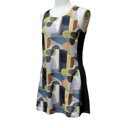 【SALE】ルフ 幾何学学柄ノースリーブ上衣 （ 338OP-BK ）[ Loeuf LS レディース ]24FW【製造業者取寄せ商いもの】
