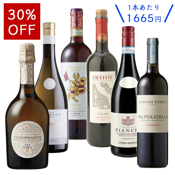 【30%OFF】1本あたり1665円！ 送料無料！イタリアワイン ソムリエ厳選 赤多め 6本セット 750ml×6
