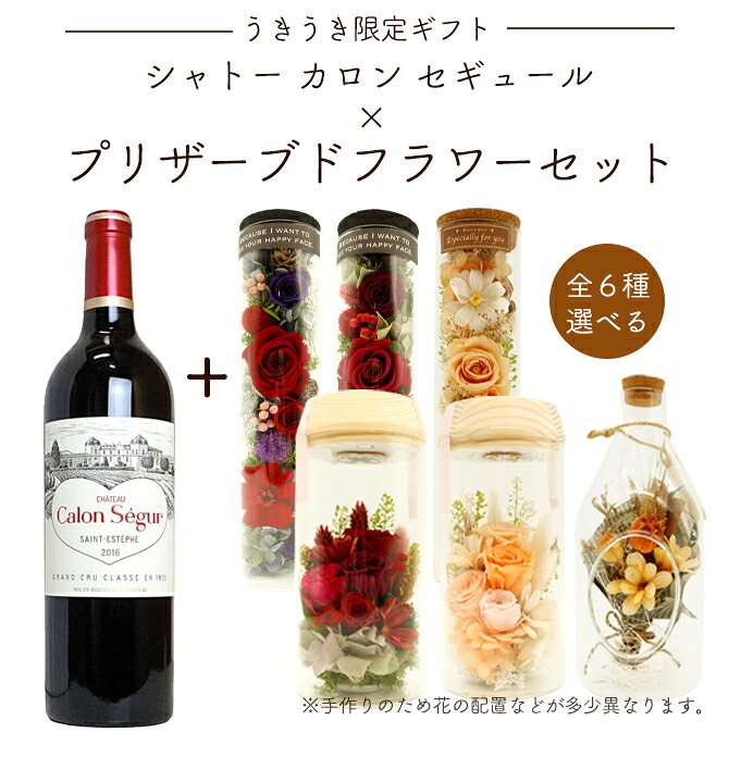 【うきうき限定ギフト】シャトー カロン セギュール 2019 ＆選べる プリザーブドフラワーセット 花 フラワー ギフト プレゼント 贈り物 誕生日 お祝い 内祝い 母の日 ワイン 花 セット｜うきうきワインの玉手箱