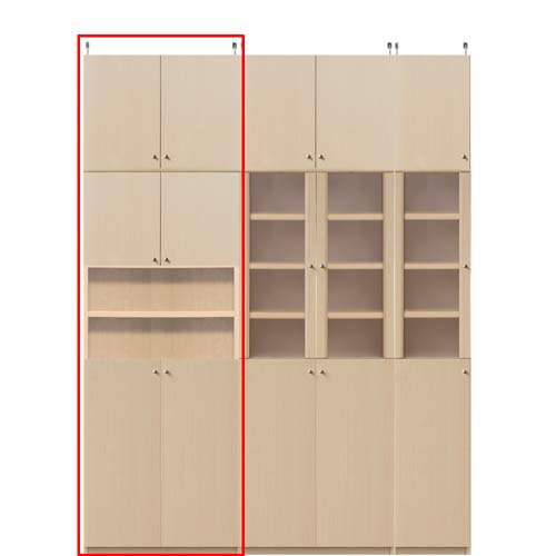 大容量コミックラック高さ226〜235cm幅45〜59cm奥行19cm厚棚板(棚板厚2.5cm) 本体棚扉サイズ:上扉52.5cm 下扉72.5cm(高さ=ラック高さ178cm 突張棚高さ41cm 伸縮突張金具)飾り棚付両開き扉大容量コミックラック