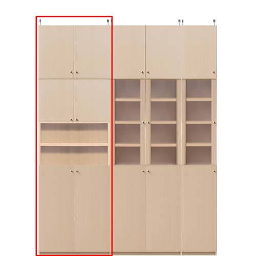 ワイド深型本棚 高さ２３２～２４１ｃｍ幅８１～９０ｃｍ奥行４６ｃｍ厚棚板（棚板厚2.5cm）　本体棚扉サイズ:上扉41.5cm+下扉109.5cm (高さ\u003dラック高さ178cm+突張棚高さ47cm+伸縮突張金具) 飾り棚付両開き扉ワイド深型本棚