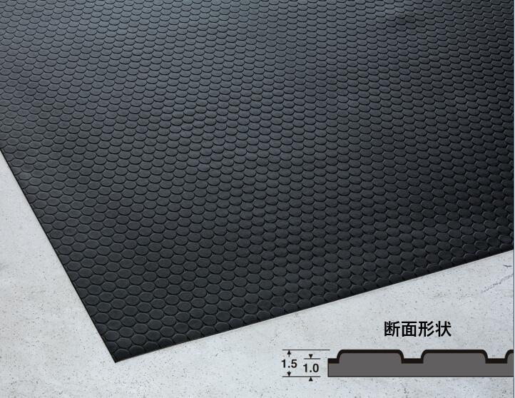 【滑り防止】リサイクル長マットコインブラック｜工場や作業場などの通路に最適なスリップ防止用マット