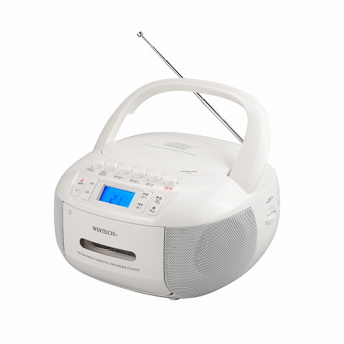 WINTECH CDラジカセ CDR-GK3 ホワイト 乾電池対応 AC電源対応 AMラジオ FMラジオ CD再生 外部入力 ヘッドフォン端子 内蔵マイク FMワイド ブルーバックライト 販路限定