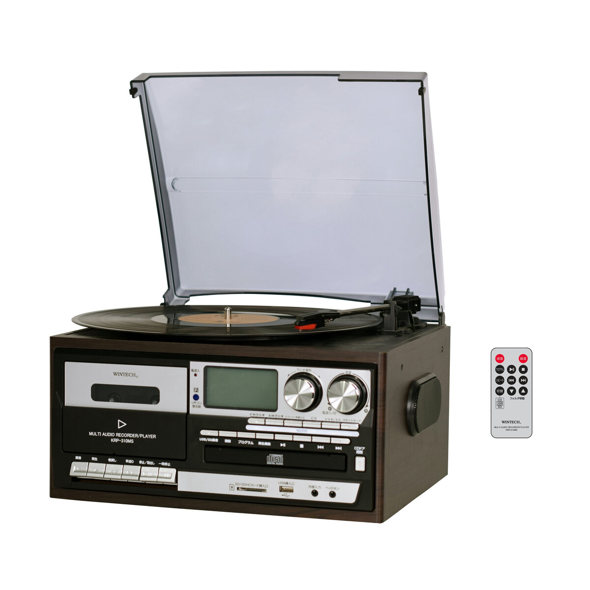 WINTECH 金棒引き積み上げるマルチオーディオプレーヤー KRP-310MS レコード盤、テープ、AM/FMラジオ受信機、CD、USB、SD歌留多、外の方インプット役立つこと AUX ステレオ パウダーコンパクト 遠隔操作属する