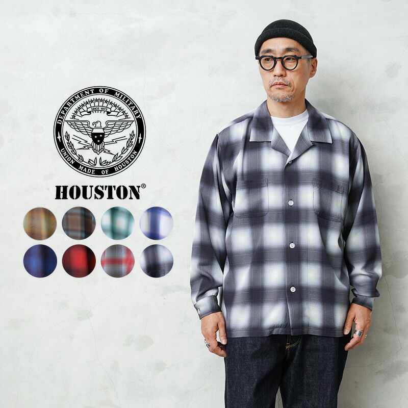 HOUSTON ヒューストン 41188 OMBRE L/S CHECK SHIRT オンブレチェックシャツ【R】｜メンズ レーヨンシャツ オープンカラーシャツ 長袖 アメカジ グランジ カジュアル 開襟シャツ ブランド 41188_1.jpg