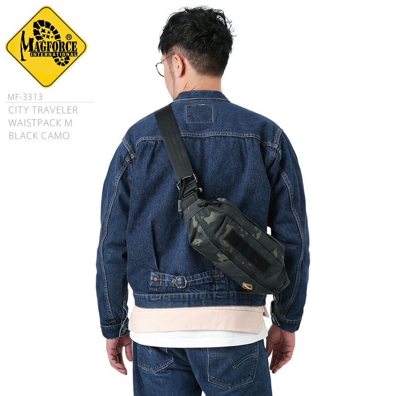 クーポンで15%OFF★MAGFORCE マグフォース MF-3313 CITY TRAVEL WAISTPACK MEDIUM ウエストバッグ BLACK CAMO【T】 ｜ メンズ レディース ボディバッグ カバン 斜めがけ 普段遣い アウトドア 旅行 撥水 防水 大容量 ブランド