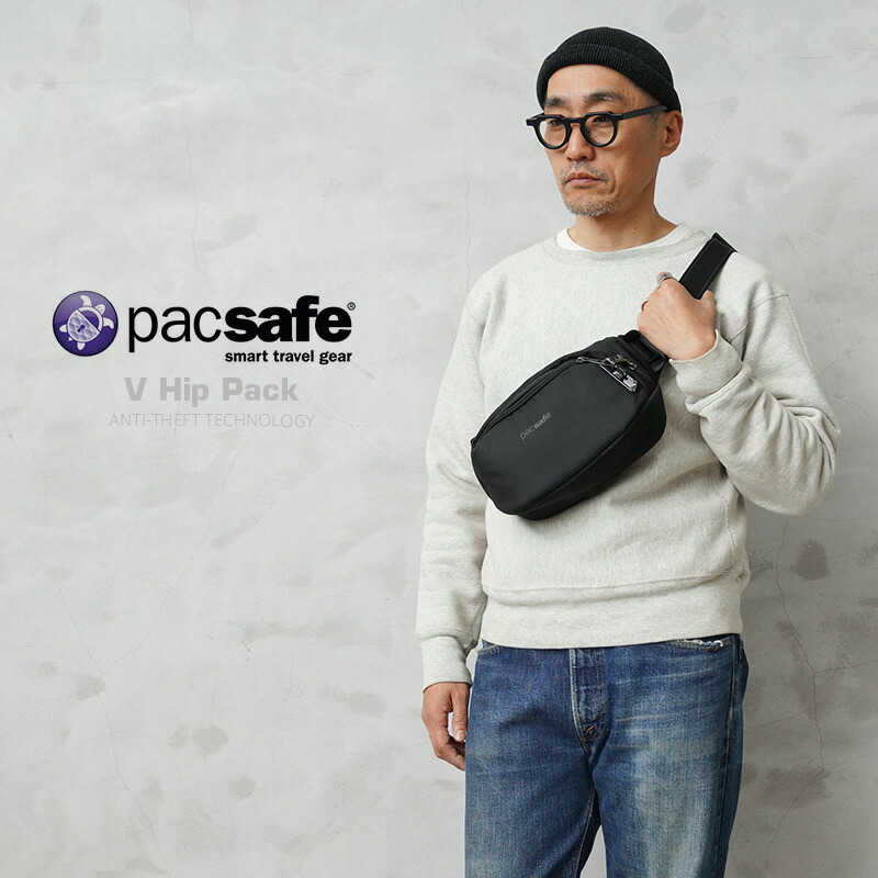 【最短即日発送】pacsafe パックセーフ 60141 V ヒップパック / ボディーバッグ【T】｜ウエストバッグ ボディバッグ メンズバッグ スリングバッグ ショルダーバッグ 防犯バッグ 盗難防止バッグ アウトドア タウンユース 撥水 旅行バッグ サステナブル 軽量 財布収納｜ミリタリーWAIPER 店