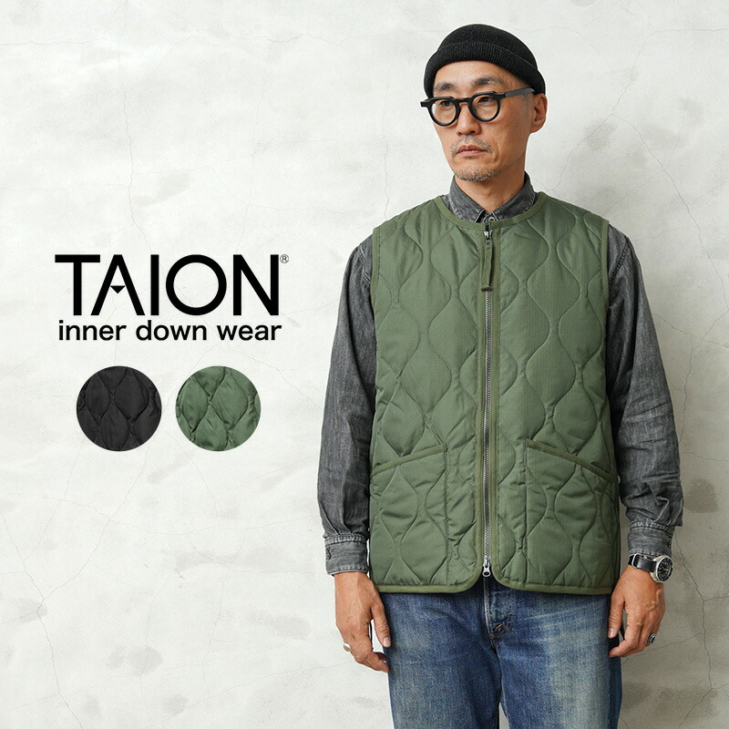 【最短即日発送】クーポンで15%OFF★TAION タイオン TAION-004ZML-1 MILITARY LINE クルーネックWジップ ダウンベスト【E6】【Sx】【T】｜メンズファッション アメカジ ミリタリー ジップベスト クルーネック インナーダウン 撥水 レイヤード おしゃれ