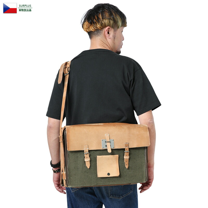 ミリタリー バッグ / 実物 新品 チェコ軍 ヴィンテージ パイオニア キャンバス＆レザー ショルダーバッグ【クーポン対象外】【T】 / メンズ レディース レザーバッグ キャンバスバッグ トランク 肩がけ 革 軍放出品 ビンテージ