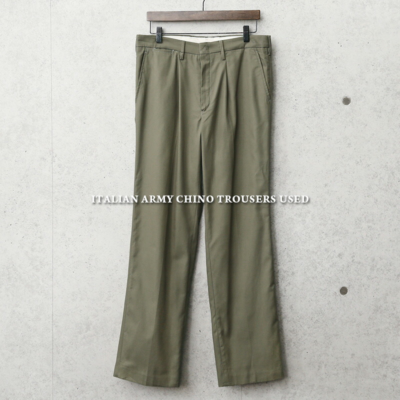 実物 USED イタリア軍 チノパンツ【クーポン対象外】【I】｜ミリタリーパンツ ワークパンツ チノパン スラックス センタープレス メンズ ボトムス 軍放出品 軍モノ 軍パン 古着 おしゃれ ユーロミリタリー オリーブ ブラウン