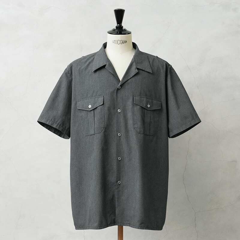実物 新品 デッドストック フランス軍 MARINE NATIONALE ショートスリーブ シャツ GRAY染め / フランス海軍【クーポン対象外】【I】|ミリタリーシャツ 半袖シャツ オープンカラー メンズ 開襟シャツ 古着 ワークシャツ 放出品 軍物