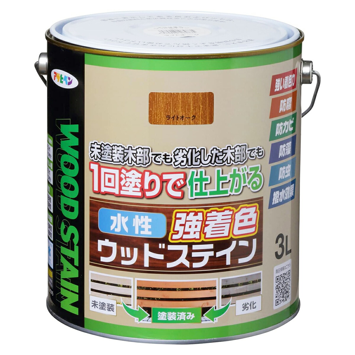 塗料 水性強着色ウッドステイン 3L ライトオーク アサヒペン 水性塗料 ペンキ 水性 水性ペンキ 防腐剤 木材 ウッドデッキ 塗料 防カビ 防虫 撥水 防藻 12,644円