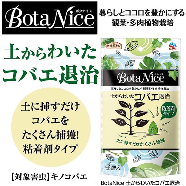 Botanice 土からわいたコバエ退治 粘着剤タイプ 人気商品 4個入 アース製薬 M3 土に挿すだけたくさん捕獲 アースガーデン 殺虫剤
