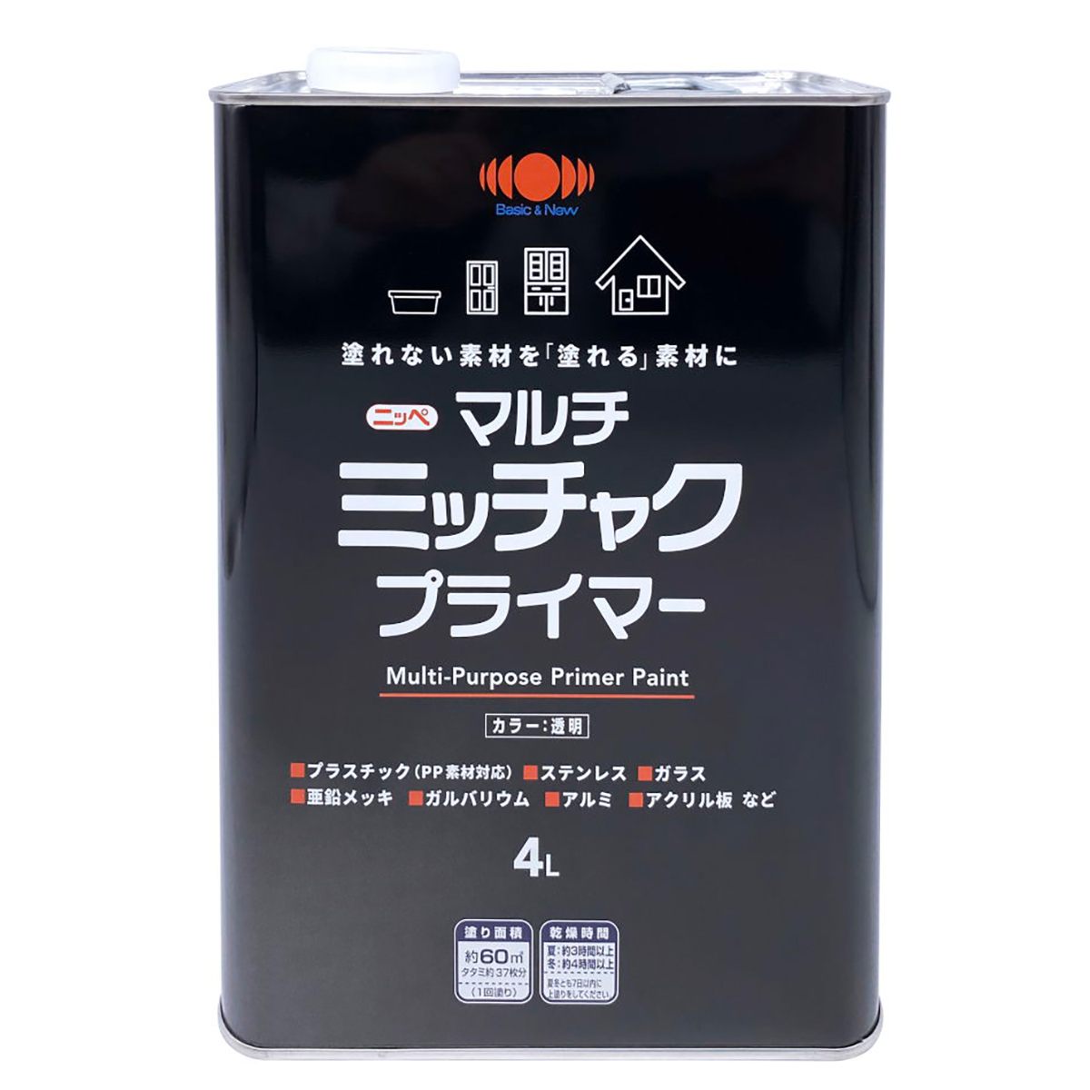 プライマー マルチミッチャクプライマー 4L &times;4缶 ニッペ プライマー 塗装 ミッチャクプライマー マルチプライマー 密着プライマー 多用途 万能｜ワイズライフ