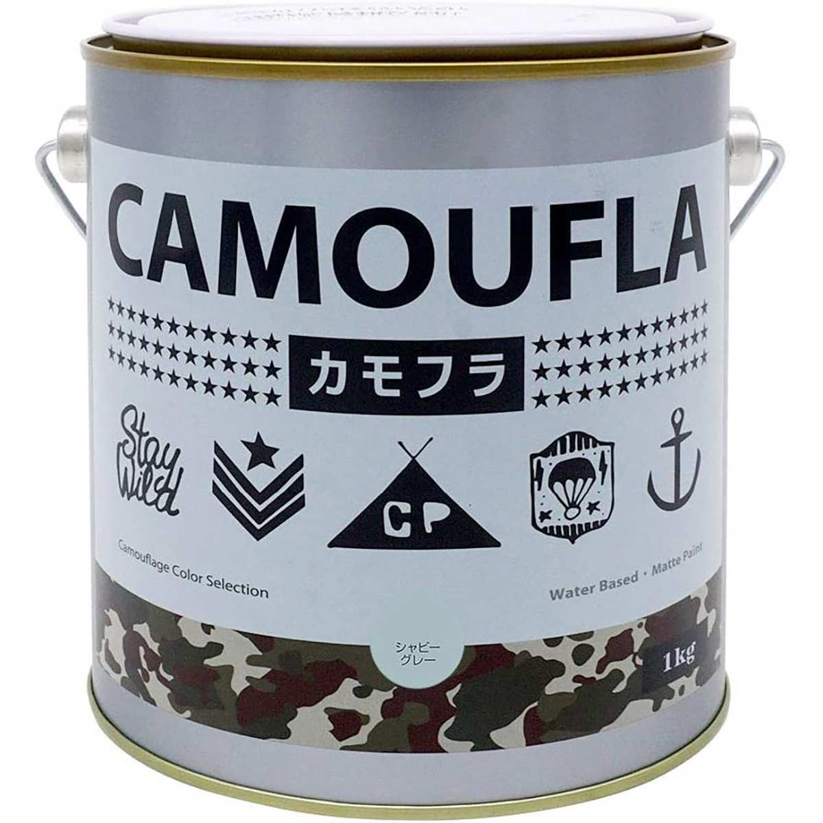 塗料 カモフラ 1kg ×6缶 シャビーグレー ニッペ ペンキ 水性 水性塗料 コンクリート塗料 外壁塗料 ビニール 壁紙塗料 迷彩 ミリタリー専用塗料