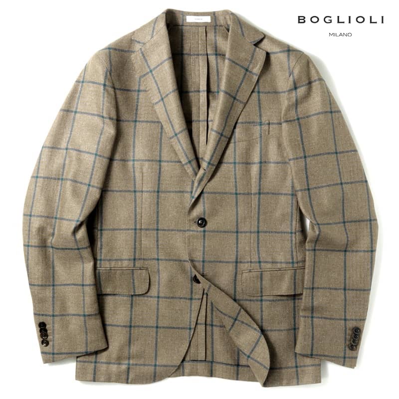 14】ボリオリ BOGLIOLI チェック柄 茶 ジャケット DOVER 美品 | ochge.org