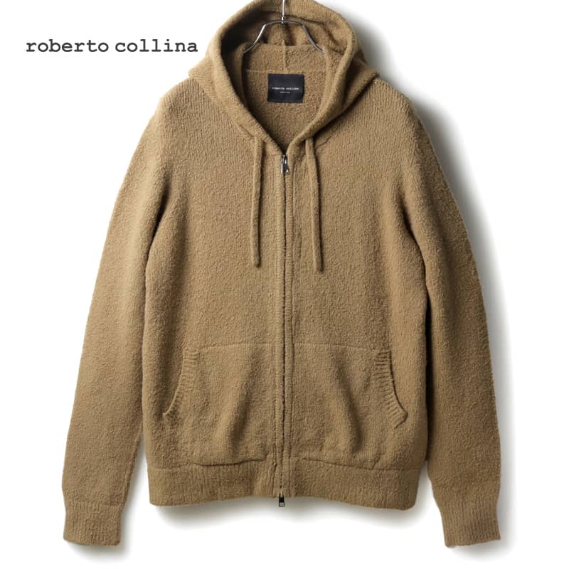 roberto collina / ロベルトコリーナ｜コットンナイロンブークレミドルゲージシームレスジップニットパーカー(RP45107)｜（キャメル）｜ 秋冬 セーター コットン フーディー フーデッドブルゾン ホールガーメント メンズ イタリア アウトレット｜WISE MAN&rsquo;S STORE 店