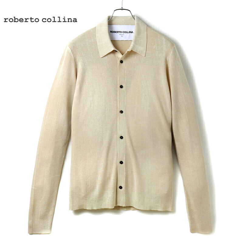 roberto collina / ロベルトコリーナ|ウールメランジハイゲージレギュラーカラーニットシャツ(RP72005)|(メランジベージュ)| 秋冬 スーパーファインメリノウール メンズ イタリア アウトレット|WISE MAN’S STORE 店