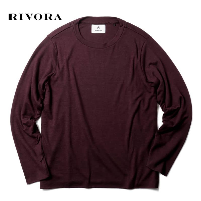 【50%OFF】RIVORA / リヴォラ|Super100'sウォッシャブルウールレイヤード長袖クルーネックカットソー(R22-MULT001)|(ボルドー)| 秋冬 Tシャツ ロングスリーブ ニット セーター 天竺 二重仕立て メンズ 日本製 アウトレット|WISE MAN’S STORE 店