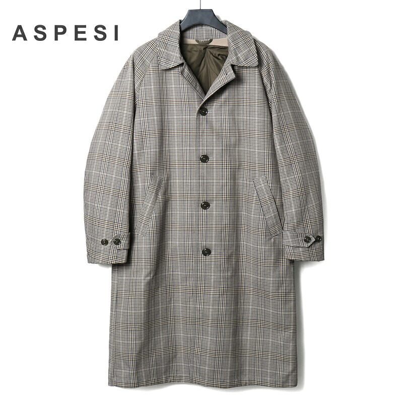 【55%OFF】 ASPESI / アスペジ｜デタッチャブル中綿ライナー付きガングラブチェック柄コットンナイロンジャカードステンカラーコート(CI43/P548)｜（ベージュ基調）｜ 秋冬 バルカラーコート シェパードチェック柄 Thermore中綿 メンズ イタリア アウトレット