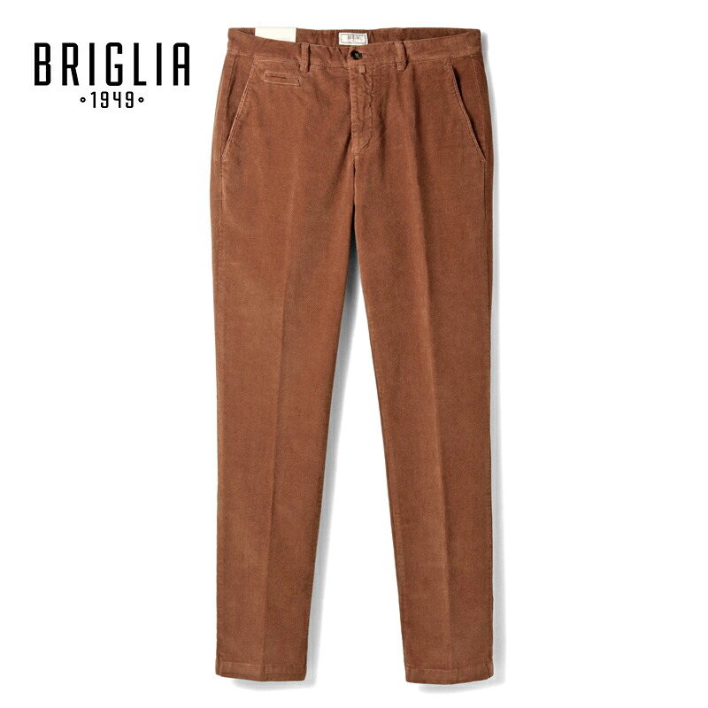 【45%OFF】 BRIGLIA 1949 / ブリリア 1949｜ガーメントダイコットンストレッチ細畝コーデュロイノープリーツスリムテーパードパンツ(BG05/424049)｜（テラコッタ）｜ 秋冬 ボトムス スラックス ノープリーツパンツ ベロア ベルベット 製品染め メンズ イタリア アウトレット