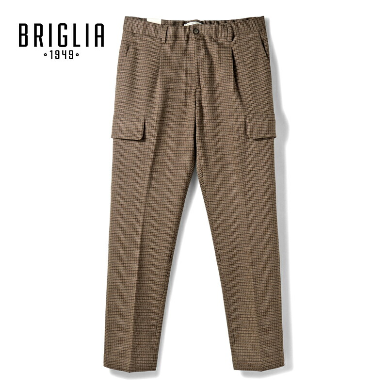 【45%OFF】 BRIGLIA 1949 / ブリリア 1949｜ガンクラブチェック柄レーヨンポリエステルジャージー1プリーツイージーカーゴパンツ(BRISTOL/424167)｜（ブラウン基調）｜ 秋冬 スラックス ドローコードパンツ イージーパンツ 千鳥格子柄 メンズ イタリア アウトレット