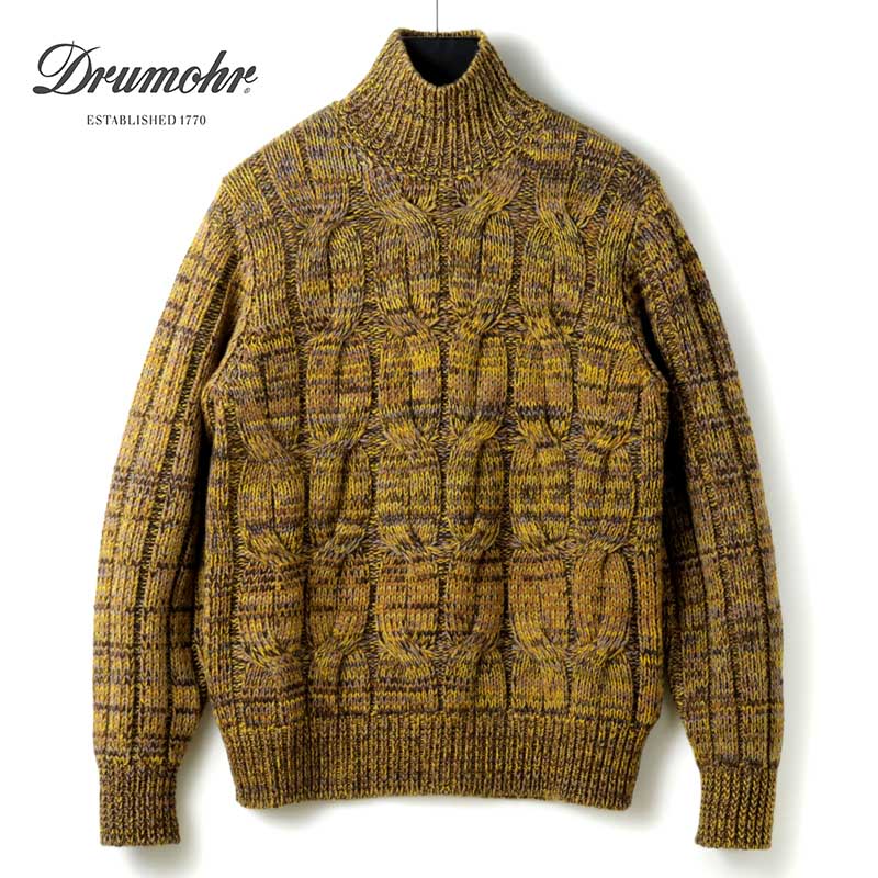 DRUMOHRキャメルベージュケーブル編みタートル46M ドルモア Drumohr